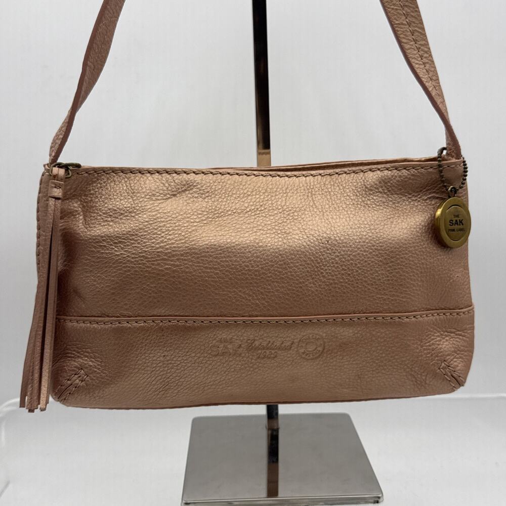 The Sak Pink Label Pebbled Leather Shoulder Bag Metallic Copper 11x6x2” EUC